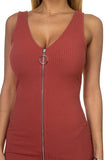 O-ring Front Zipper Up Mini Dress