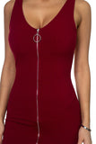 O-ring Front Zipper Up Mini Dress