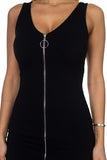 O-ring Front Zipper Up Mini Dress