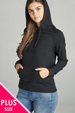 Long Sleeve Pullover French Terry Hoodie Top W/ Kangaroo Pocket