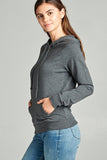 Long Sleeve Pullover French Terry Hoodie Top W/ Kangaroo Pocket