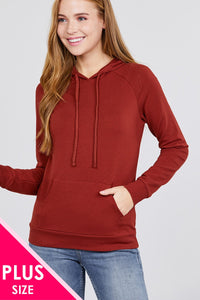 Long Sleeve Pullover French Terry Hoodie Top W/ Kangaroo Pocket