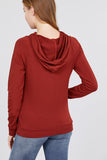 Long Sleeve Pullover French Terry Hoodie Top W/ Kangaroo Pocket