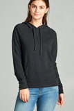 Long Sleeve Pullover French Terry Hoodie Top W/ Kangaroo Pocket