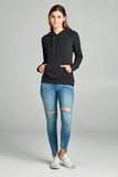 Long Sleeve Pullover French Terry Hoodie Top W/ Kangaroo Pocket