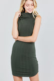 Sleeveless Cowl Neck Rib Mini Dress