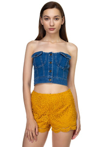 Pocket Denim Cropped Top