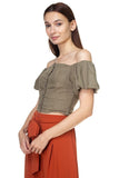 Button Down Puff Sleeve Crop Top