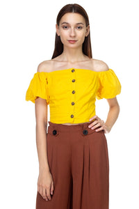 Button Down Puff Sleeve Crop Top