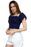 Button Down Puff Sleeve Crop Top