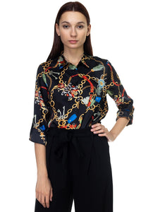 Long Sleeve Scarf Print Shirt