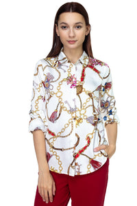 Long Sleeve Scarf Print Shirt