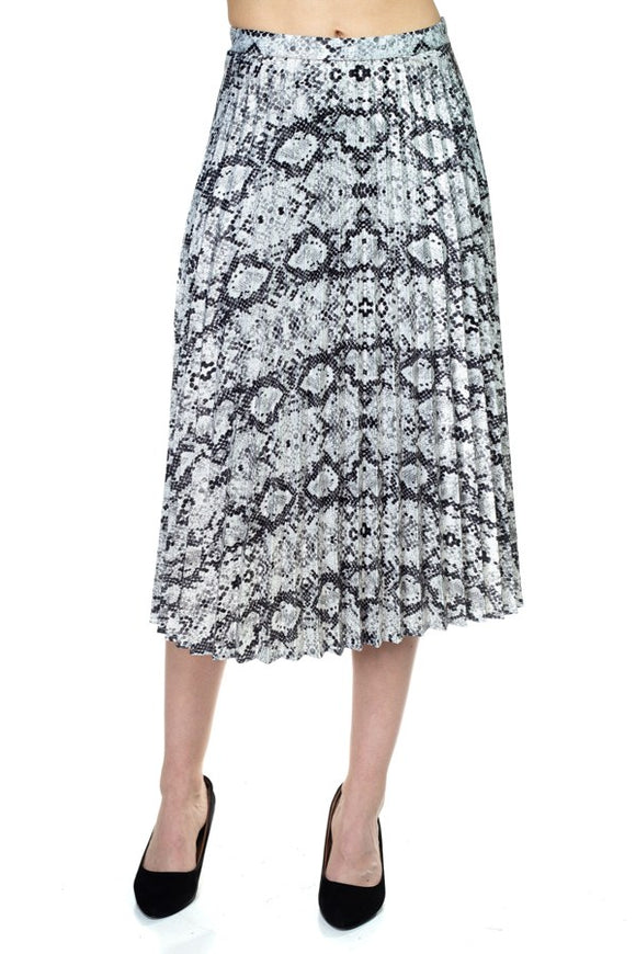 Pleated Snake Print Skirt