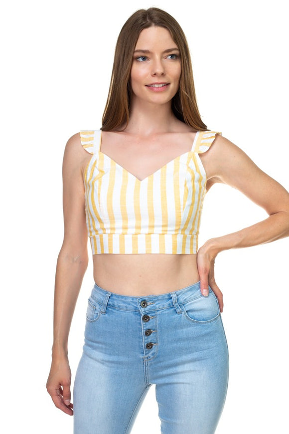 Stripe Ruffle Shoulder Strap Top