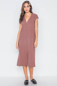 Marsala Button Down Sleeveless Midi Dress