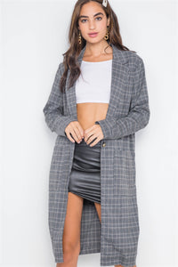 Plaid Single Button Long Sleeve Blazer