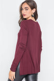 Burgundy Knit Casual V-neck Solid Sweater