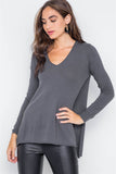 Knit V-neck Casual Solid Long Sleeve Sweater