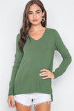 Knit V-neck Casual Solid Long Sleeve Sweater