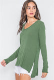 Knit V-neck Casual Solid Long Sleeve Sweater