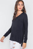 Knit V-neck Casual Solid Long Sleeve Sweater