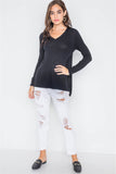 Knit V-neck Casual Solid Long Sleeve Sweater