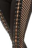 Side Fishnet Contrast Lace Up Pants