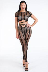 Fishnet Stripe Strappy Top & Leggings Set