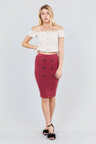 Button Detail Rib Midi Skirt