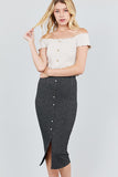 Front Button Down Detail Tow Tone Knit Midi Skirts