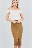 Front Button Down Detail Tow Tone Knit Midi Skirts