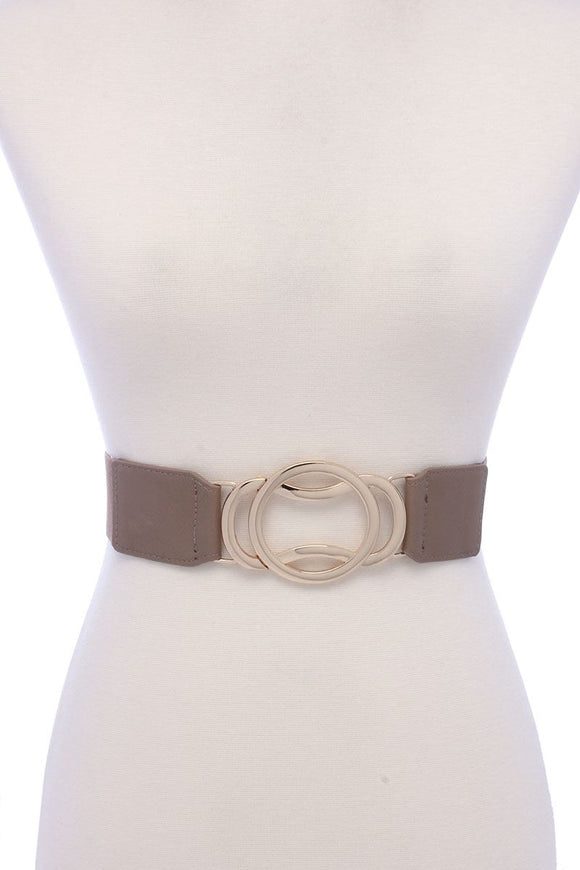 Circle Metal Buckle Pu Leather Elastic Belt