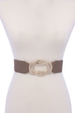 Circle Metal Buckle Pu Leather Elastic Belt