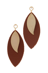 Leather Pointed Oval Post Drop Earring