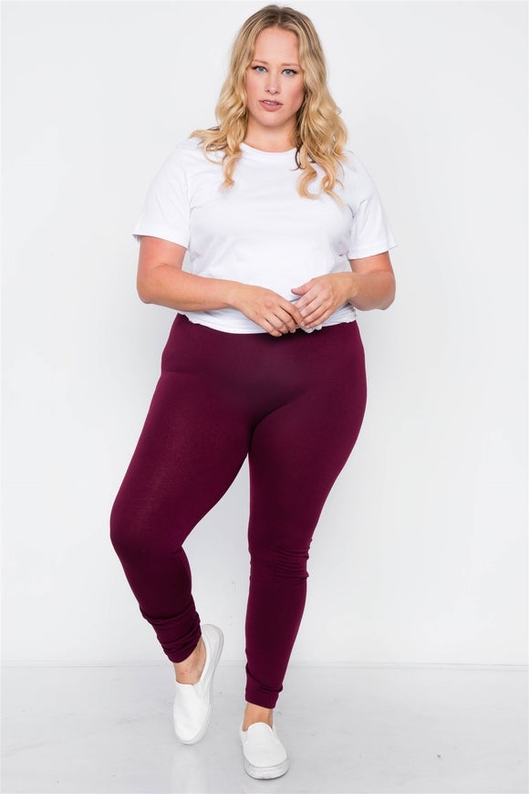 Plus Size Fleece Lined Solid Leggings