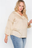 Plus Size Crochet Trim V-neck Boho Top