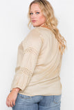 Plus Size Crochet Trim V-neck Boho Top