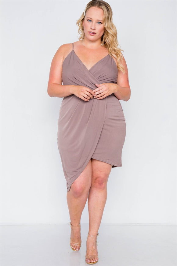 Plus Size Mocha Tulip-hem Evening Dress