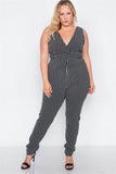 Plus Size Black Stripe V-neck Bodycon Jumpsuit