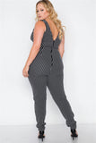 Plus Size Black Stripe V-neck Bodycon Jumpsuit