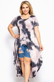 Tie Dye Crew Neck Line Short Sleeves Casual High Low Top