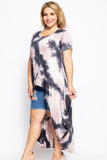 Tie Dye Crew Neck Line Short Sleeves Casual High Low Top