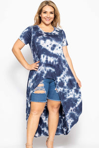 Tie Dye Crew Neck Line Short Sleeves Casual High Low Top