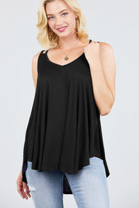 V-neck Double Shoulder Strap Cami Rayon Spandex Top