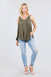 V-neck Double Shoulder Strap Cami Rayon Spandex Top