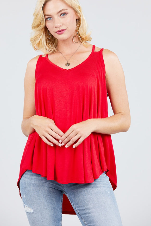 V-neck Double Shoulder Strap Cami Rayon Spandex Top