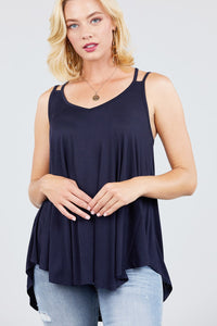 V-neck Double Shoulder Strap Cami Rayon Spandex Top