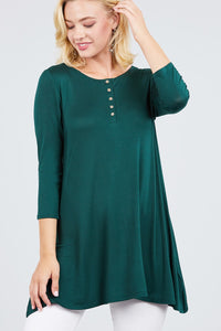 3/4 Sleeve Button Placket Rayon Spandex Top