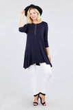 3/4 Sleeve Button Placket Rayon Spandex Top