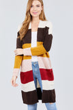 Long Sleeve Open Front W/pocket Color Block Cardigan